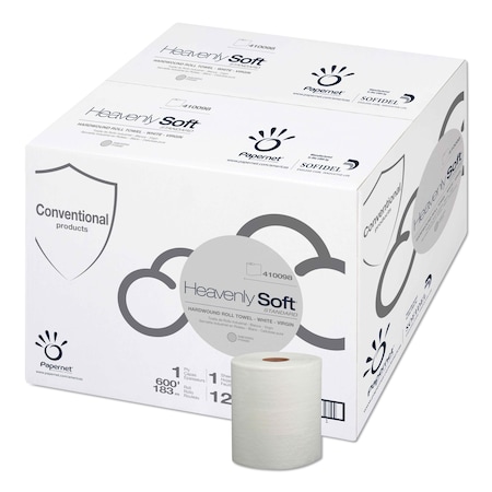 Papernet Heavenly Soft Hardwound Paper Towels, 1 Ply, Continuous Roll Sheets, 600 ft, White 410098